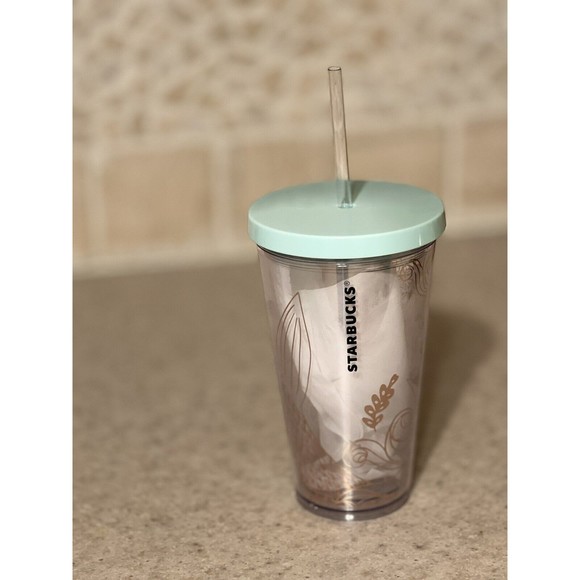 STARBUCKS 2018 Clear Acrylic Tumbler  W/Gold Siren 16oz W/Straw - RARE - Picture 4 of 9